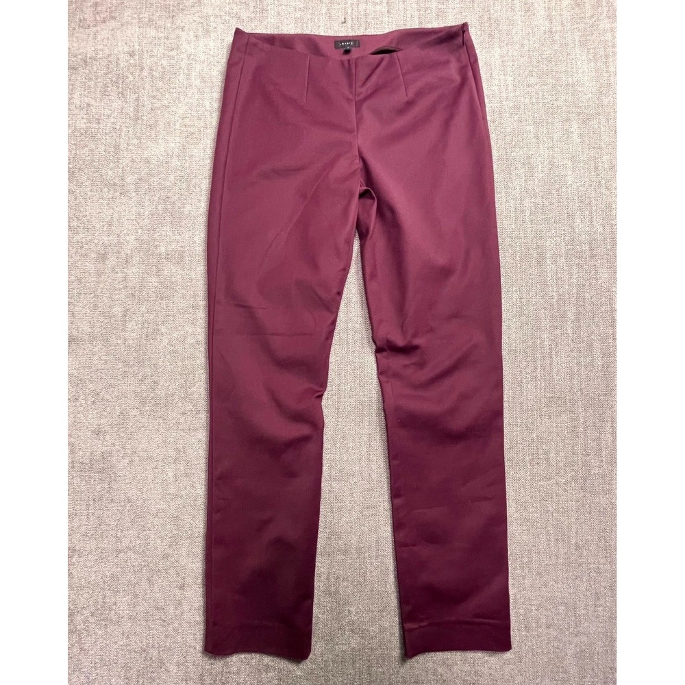 Theory Trouser Pants Womens 2 Deep Berry Slim Leg Side Zipper Cropped Casual